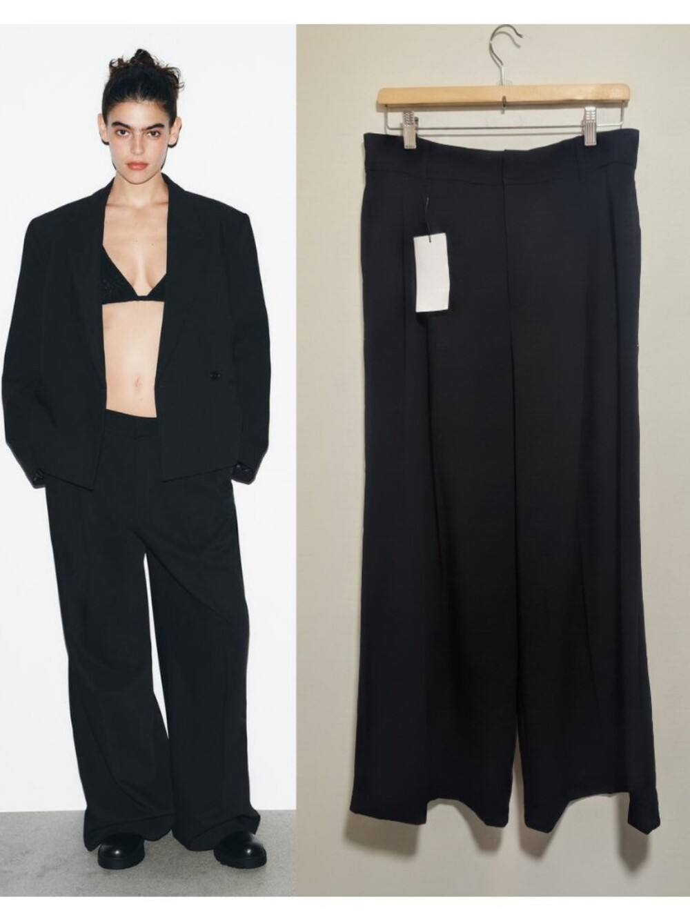 Zara | High-Waisted Wide Leg Tailored Pants With Pleats In Black